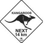 KANGAROOS NEXT 14 KM ROADSIGN