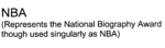 NBA (REPRESENTS THE NATIONAL BIOGRAPHY AWARD THOUGH USED SINGULARLY AS NBA)