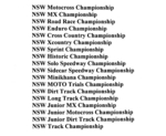 NSW MOTOCROSS CHAMPIONSHIP ; NSW MX CHAMPIONSHIP ; NSW ROAD RACE CHAMPIONSHIP ; NSW ENDURO CHAMPIONSHIP