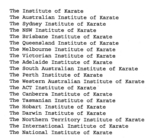 THE INSTITUTE OF KARATE ; THE AUSTRALIAN INSTITUTE OF KARATE ; THE SYDNEY INSTITUTE OF KARATE ; THE NSW INSTITUTE OF KARATE