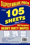SUPER VALUE PACK 105 SHEETS ALL PURPOSE HEAVY DUTY WIPES WASHABLE REUSABLE MULTIPURPOSE EXTRA STRENGTH TOUGH ON GREASE AND GRIME EXTRA ABSORBENT LINT FREE WWW.SMARTLINKHOME.COM.AU SMART-LINK HOMEWARES