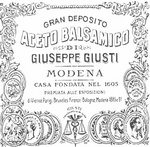 GRAN DEPOSITO ACETO BALSAMICO DI GIUSEPPE GIUSTI - MODENA CASA FONDATA NEL 1605 PREMIATA ALLE ESPOSIZIONI DIVIENNA PARIGI, BRUXELLES FIRENZE. BOLOGNA, MODENA 1885E 91 JUSTUS UT PALMA FLOREBIT