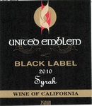 UNITED EMBLEM BLACK LABEL 2010 SYRAH WINE OF CALIFORNIA
