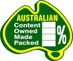 AUSTRALIAN CONTENT OWNED MADE PACKED %