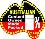 AUSTRALIAN CONTENT OWNED MADE PACKED %