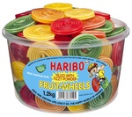 HARIBO AUS FILLED WITH FIZZY POWDER FRUIT-WHEELS KIDS AND GROWN-UPS LOVE IT SO, THE HAPPY WORLD OF HARIBO WWW.HARIBO.COM HARIBO AUSTRALIA PTY.LTD MADE IN GERMANY