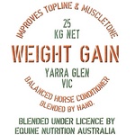 WEIGHT GAIN IMPROVES TOPLINE & MUSCLETONE BALANCED HORSE CONDITIONER BLENDED BY HAND. BLENDED UNDER LICENCE BY EQUINE NUTRITION AUSTRALIA