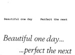 BEAUTIFUL ONE DAY   PERFECT THE NEXT ; BEAUTIFUL ONE DAY... ...PERFECT THE NEXT