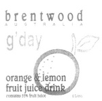 BRENTWOOD AUSTRALIA G'DAY ORANGE & LEMON FRUIT JUICE DRINK